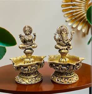 Buy Krishna's Traditional Brass Lakshmi Ganesh Antique Gold, Decorative ...