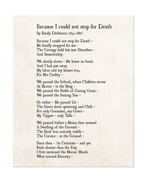 Emily Dickinson Poem Print, Because I Could Not Stop for Death ...