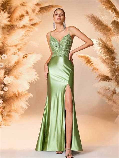 Vestido de convidado de casamento de cetim verde esmeralda 2025, decote ...