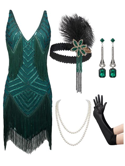 SWEETV Green Flapper Dresses 1920s,Great Gatsby Dresses for Women 1920 ...