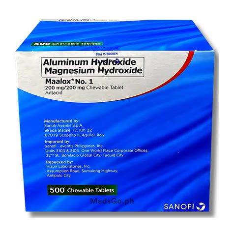MAALOX NO. 1 Aluminum Hydroxide / Magnesium Hydroxide 200mg / 200mg ...