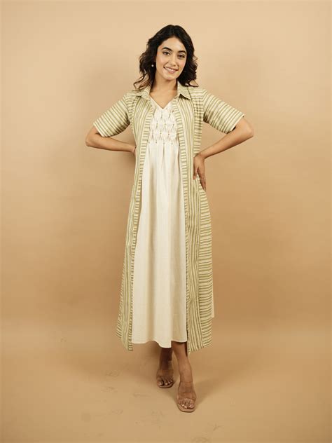 Sage Green Stripes Shrug Dress