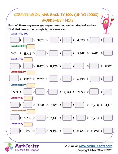 Counting on and back by 100s (up to 10,000) - worksheet no.2 ...