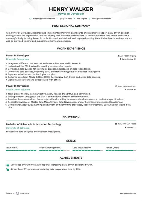 10+ Power BI Developer Resume Samples & Templates for 2025