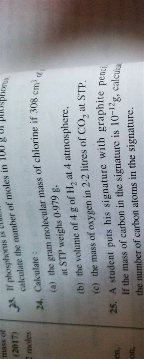 if phosphorus is cor24. Calculate :(a) the gram molecular mass of chlor..