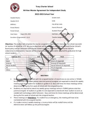 Fillable Online Tracy Charter School Written Master Agreement for ...