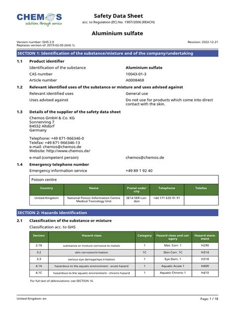 Safety Data Sheet Aluminium Sulfate: SECTION 1: Identification of The ...