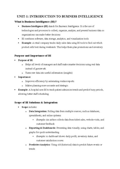 Business Intelligence (BI) Overview: Unit 1 Insights and Applications ...