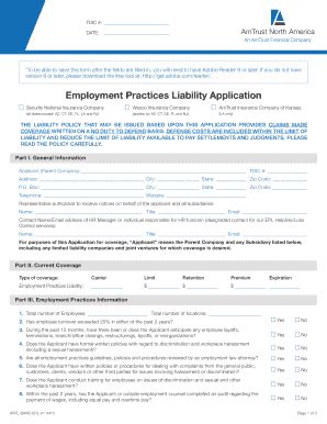 Fillable Online Employment Practices Liability Application - AmTrust ...