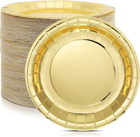 Amazon.com: Nuogo 200 Pcs Gold Paper Plates 8'' Gold Metallic Foil ...