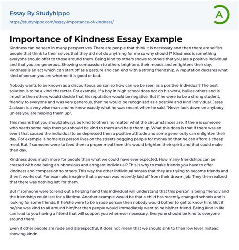 Importance of Kindness Essay Example | StudyHippo.com