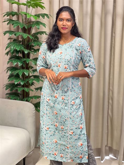 Floral Print With Schiffli Detailed Cotton Kurta | RMLA272 – Aham ...