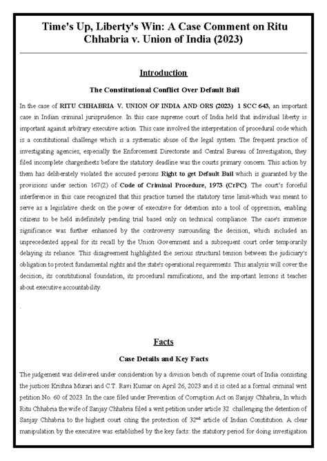 Ritu Chhabria v. Union of India (2023): A Case Study on Default Bail ...