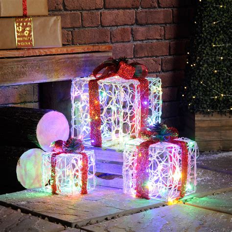 Festive Outdoor Set of 3 Acrylic Parcel Christmas Decorations ...