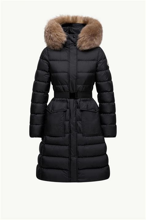 Black & Beige Khloesse Hooded Shearling-Trimmed Long Down Jacket - Long ...