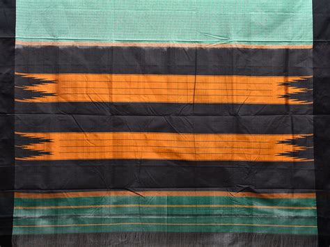 Turquoise and Black ilkal Cotton Viscose Saree with Strips Design o051 ...