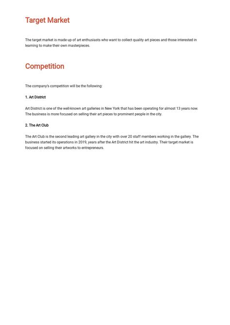 Artist Business Plan Template Free