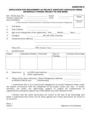 Fillable Online surejob ANNEXURE-II APPLICATION FOR ENGAGEMENT AS ...