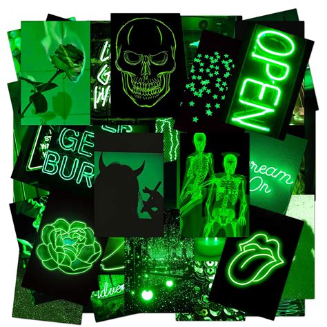GROBRO7 50PCS Green Neon Aesthetic Wall Collage Kit, Art Indie Room ...