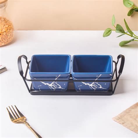 Cerulean Silver Marble Ceramic Bowls Tray Set Of 3 200ml Online ...