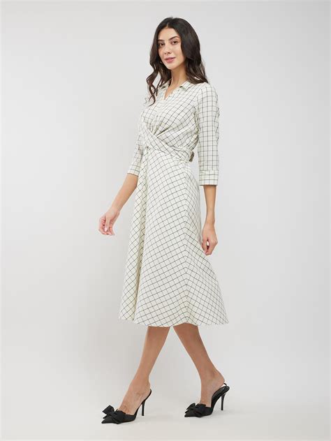 Buy Off White And Black Cotton Checkered Wrap Dress Online | FableStreet