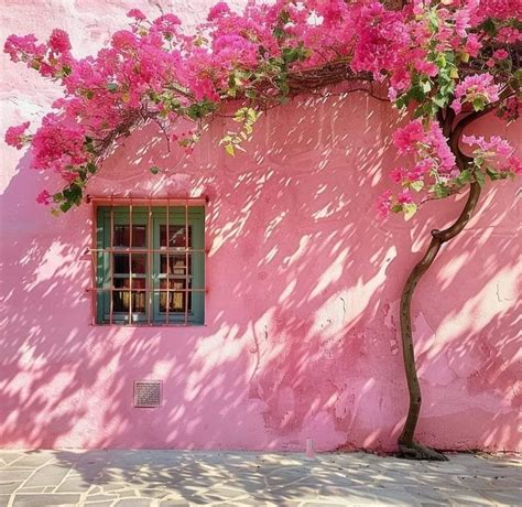Watercolor Painting of a Pink Building with Flowers