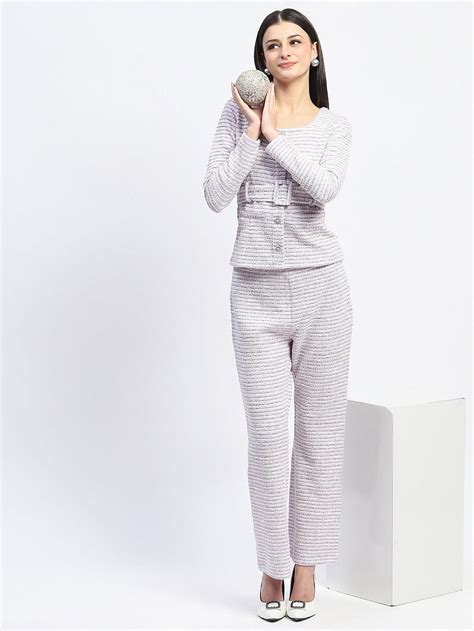 Madame Knitted Buttoned and Belted Top and Bottom Lavender Co-ord Set