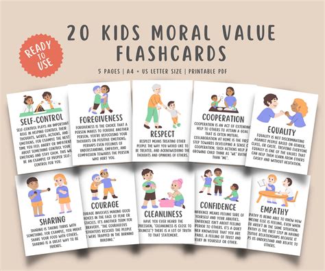 20 Kids Moral Values Flashcards – MindSpacePrintables