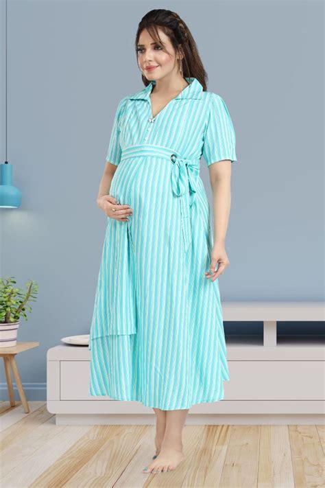 Cool Blue Striped Maternity Feeding Dress - Nursing Friendly – MomsBae