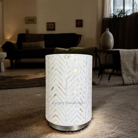 Chevron MOP Inlay Round Stool White Metal – Luxury Handicrafts