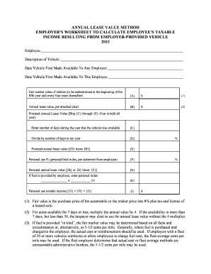 ANNUAL LEASE VALUE METHOD EMPLOYERS WORKSHEET TO CALCULATE - Fill and ...