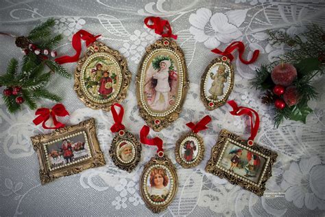 Victorian Christmas Ornaments Set of 8 Handcrafted Shatterproof Jeweled ...