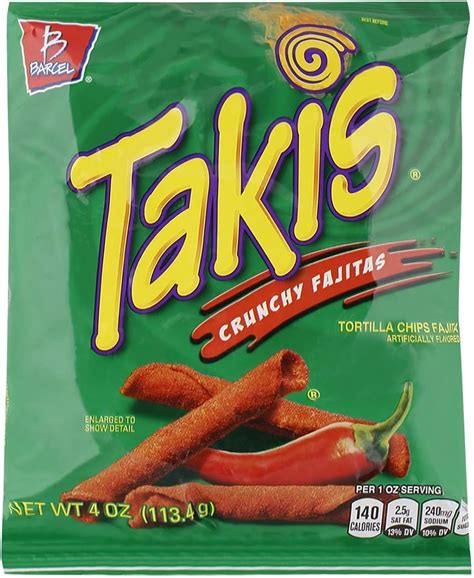 Amazon.com: Barcel, Takis, Crunchy Fajita, Rolled Tortilla Snacks, 9 ...