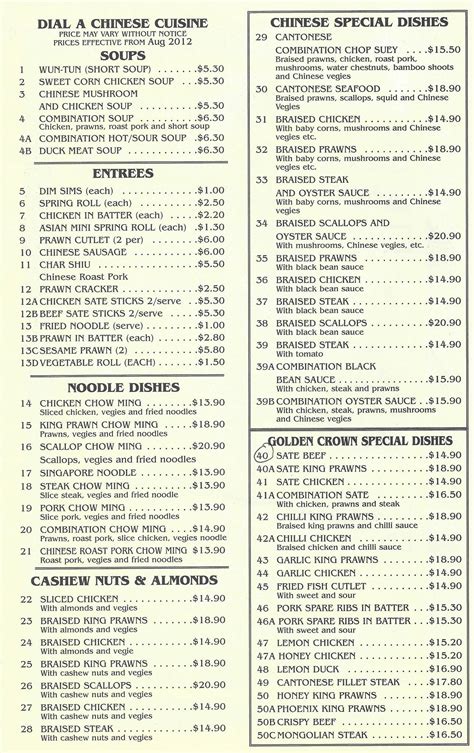Menu at Golden Crown Chinese Restaurant, Ballarat East, 101-105 Main Rd