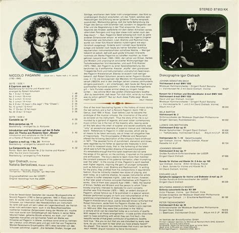 Igor Oistrach. Natalia Sertzalowa. Paganini. La Campanella ...