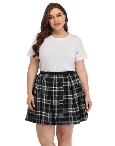 HDE Plus Size Plaid Skirt Lingerie Pleated Mini Skater Skirts (Black ...