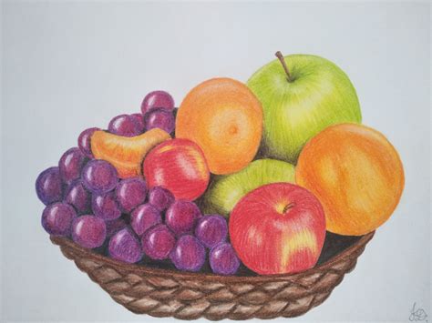 Colorful Fruit Bowl Drawing