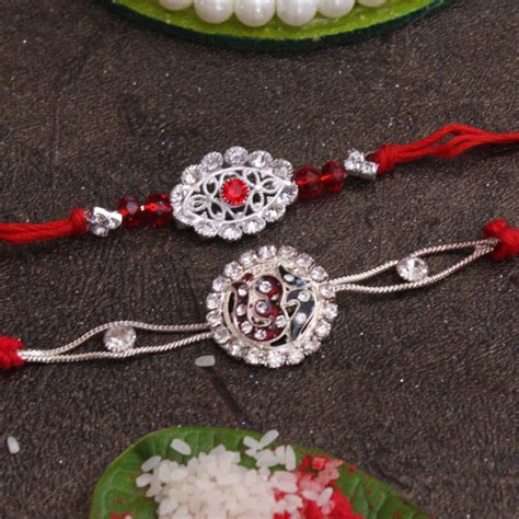 Send 2 Stone Silver Rakhi set Online | Rakhibazaar.com