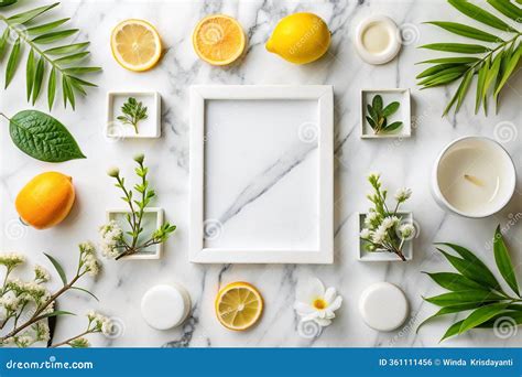 White Frame, Citrus, Greenery, Marble, Spa Aesthetic, Flat Lay, Design ...