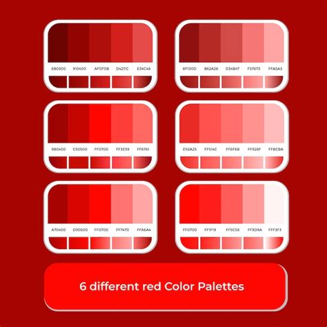 6 palettes de couleurs rouges différentes avec dégradé de couleur ...