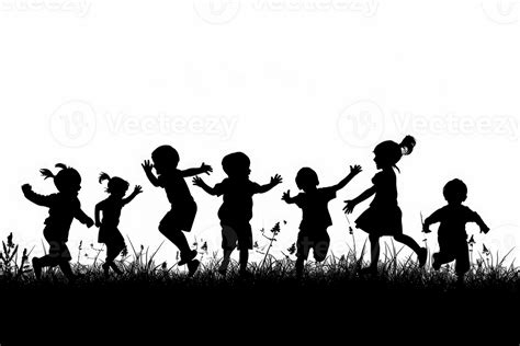 AI generated Black silhouette of playing kids. AI generated 36378786 PNG