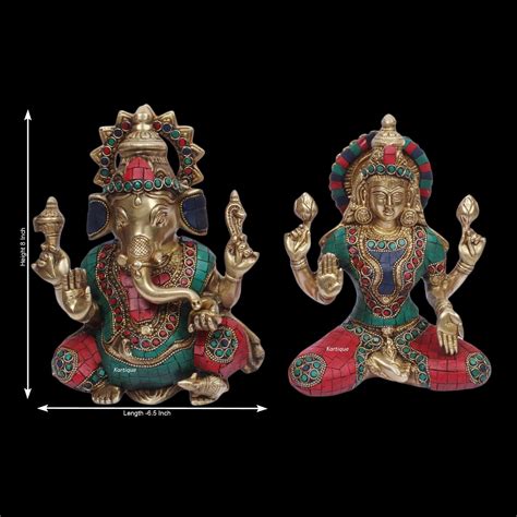 Buy Kartique Brass Laxmi Ganesh Bhagwan Idol Ganpati Murti Metal Statue ...