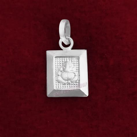 Blessing Lord Ganesh Square Shape Pendant in Pure Silver