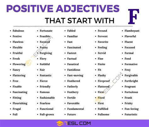 T Adjectives Positive