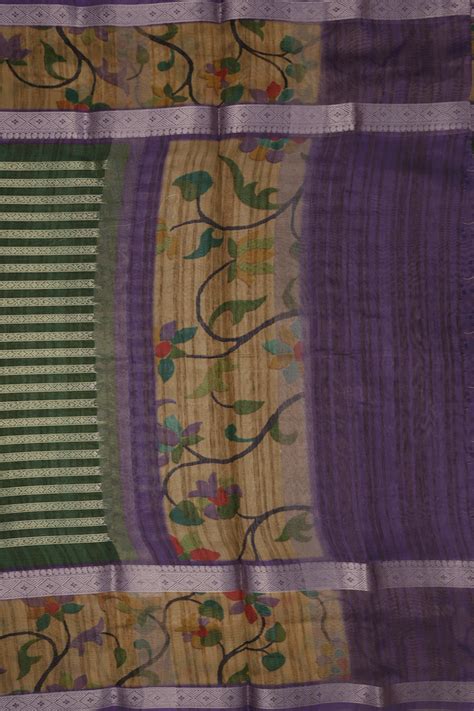 Zari Striped Design Fern Green Semi Chanderi Saree – Sundari Silks