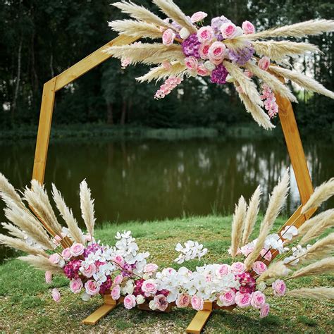 Buy 7 FT Heptagonal Wooden Wedding Arch - Rustic Wedding Decorations ...
