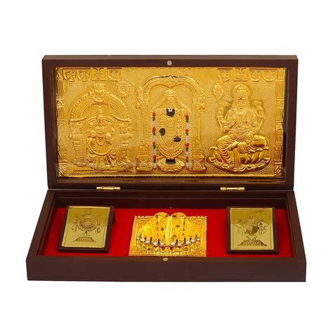 Buy NPC Wooden Tirupati Balaji Lakshmi Padmavati with Gold Plated ...