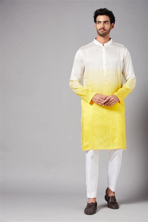 Men's White & Yellow Colorwhillombre Semi Raw Silk Mix – Trendia