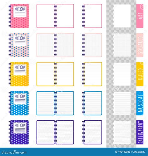 Set of Vector Cartoon Illustrations with Different Types of Notebooks ...