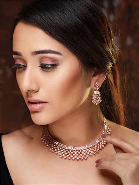 Sparkling American Diamond Rose Gold-Plated Jewellery Set – Priyaasi